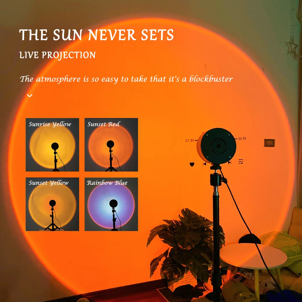 SH LED Photography Sunset Light With 4 Colors and Tripod Stand USB for Selfie Photo Studio