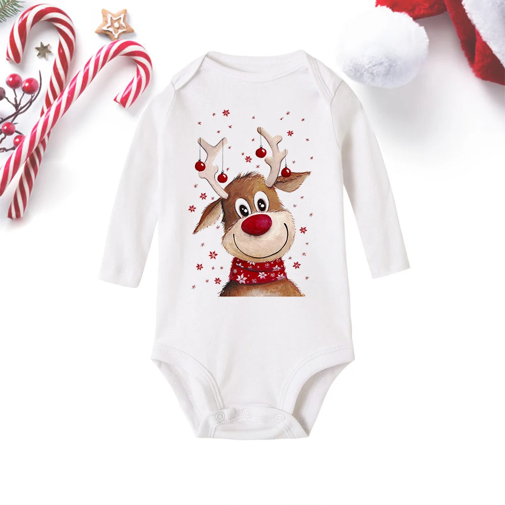 Merry Christmas Toddler Baby Long Sleeve Romper Jumpsuit Infant Newborn Girls Boys Outfit Christmas Deer Print Clothes Gifts