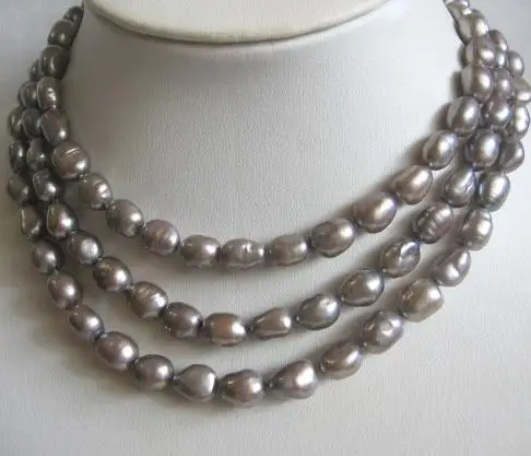 Favorite Pearl Necklace 48inches 7x9mm Gray Freshwater Pearls Long Necklace Handmade Fashion Jewelry Charming Women Gift