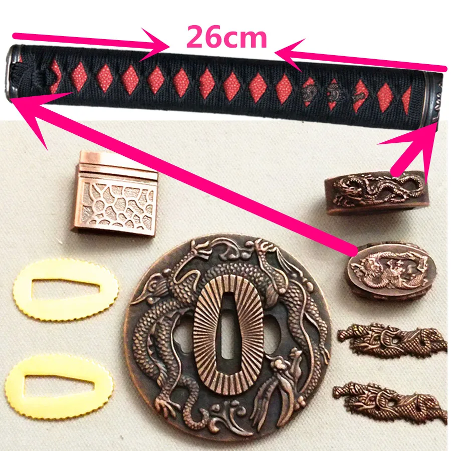 A Set Sword Katana Handle Tsuka Tsuba+Menuki+Fuchi+Kashira+Habaki+Seppa For Japanese Sword Samurai Katana