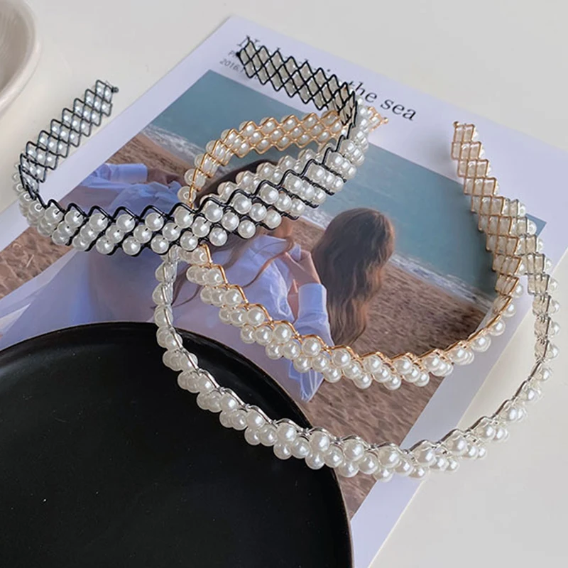 2021 New Lady Elegant Full Pearls Hairbands Tiaras For Women Sweet Headband Hair Bundle Girl Hair Hoops Fashion Hair Accessories