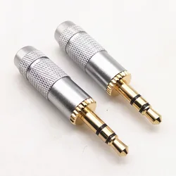 2Pcs Gold Plated 3.5mm Stereo 4 Pole Headphone Jack Plug Audio Solders Connectors High Quality Silver RCA