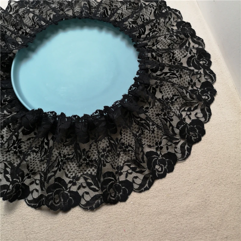 2 Meters/lot 15 Cm Wide Pink Black Red Folds Embroidered Lace Skirt Clothes Home Decoration Lace Accessories SC573