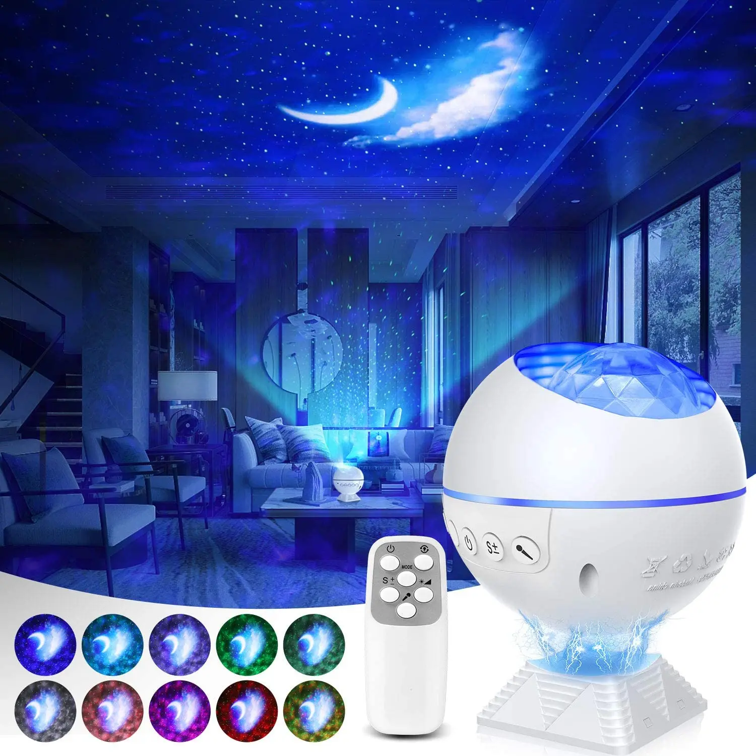 Projecteur galaxie vagues de l\'océan 3 en 1, veilleuse, étoile avec commande vocale à distance, nuage de nébuleuse, cadeau pour enfant et adulte