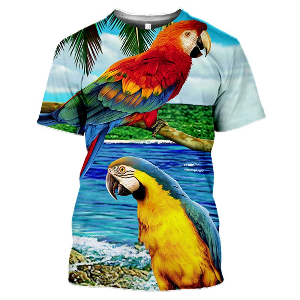 New Fashion Men's 3D Funny Printed Parrot Short Sleeve Summer T Shirt Alternative Animal Color Harajuku Top