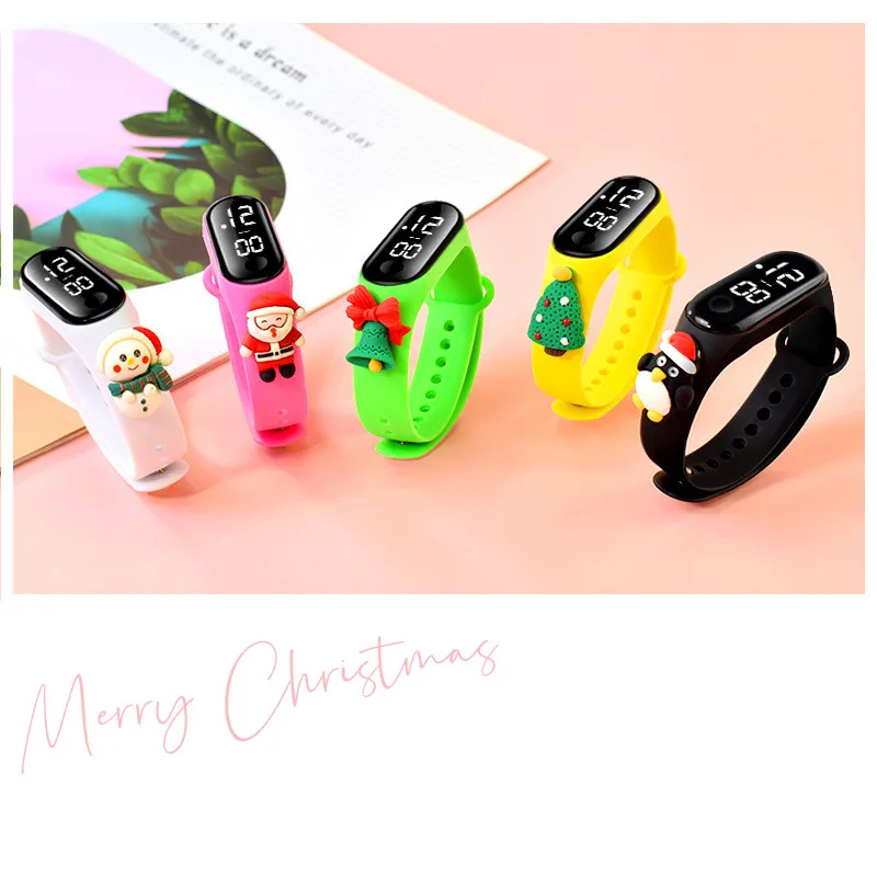 Relojes para niños 2021, nuevo diseño de moda, relojes LED con bonito patrón de dibujos animados, pulsera con patrón de Papá Noel, regalos de Navidad para niños