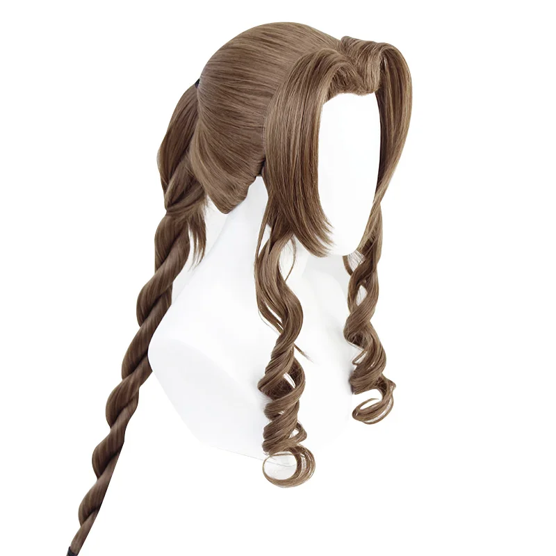 

Final Fantasy VII Aerith Gainsborough Cosplay Wigs Brown Long Curly Cosplay Wig Heat Resistant Synthetic Hair Peruca +Wig Cap