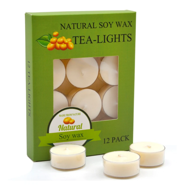 12-Pack Plastic Shell Natural Soy Wax Tea-lights Candles Romantic Home Round Tea Candles with Retardant Plastic Shell