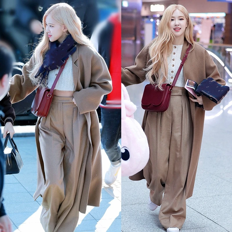 Kpop Korean Celebrity ROSE Streetwear Casual High Waist Wide Leg Pants Women Spring New Fashion Loose Solid Straight Trousers