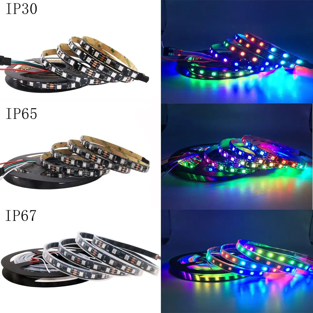 WS2811 RGB Led Strip Light   5050 RGB Addressable 30/48/60Led Pixel Strip Light Full Colors Led Strip Ribbon Flexible Digital Le