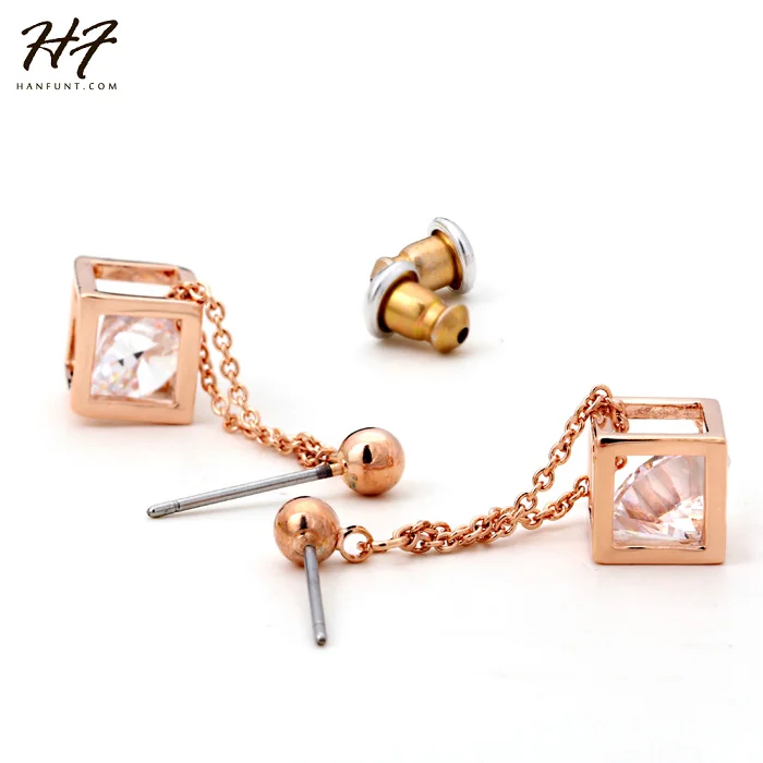 Top Quality Crystal Cube Drop Earrings Rose Gold Color Earring Jewelry Austrian Crystal HotSale E661 E652