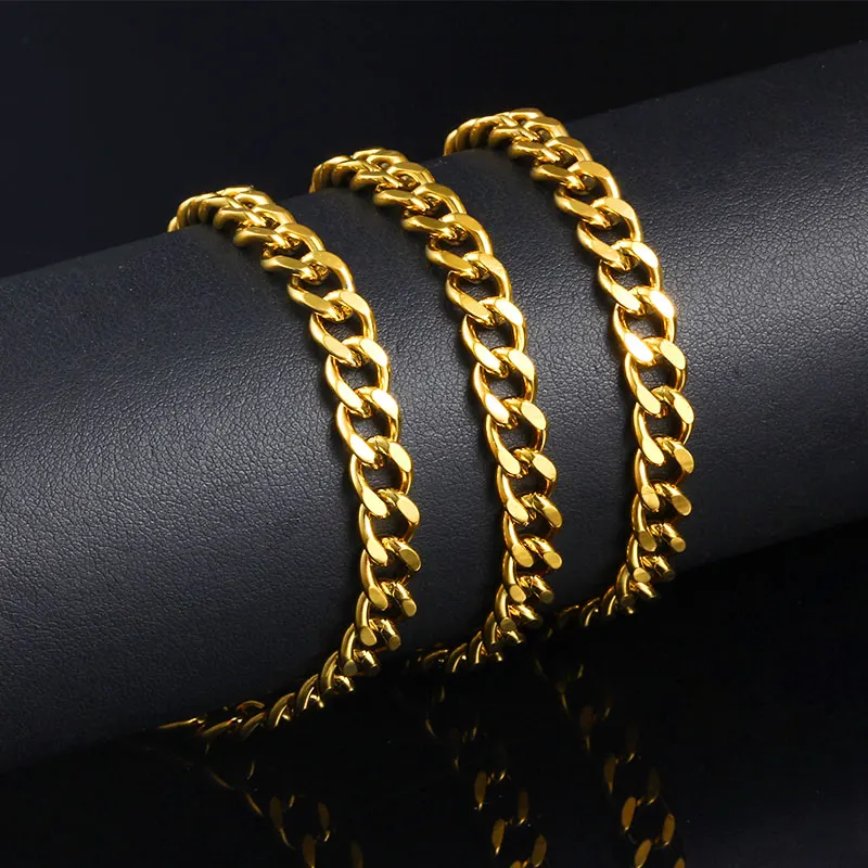 Gold Stainless Steel Cuban Link Chain For DIY Double -Side Bracelet Necklace Jewelry Making Finding Big Chains Wholesale 7mm 1M