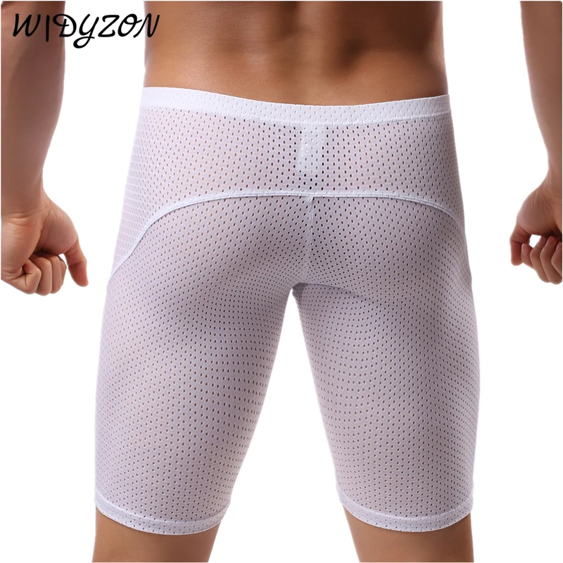 Fitness Long Men Boxer Underwear Mesh Breathable Men Underwear Boxer Shorts Long Leg Trunks Sexy Pouch Running Underpants