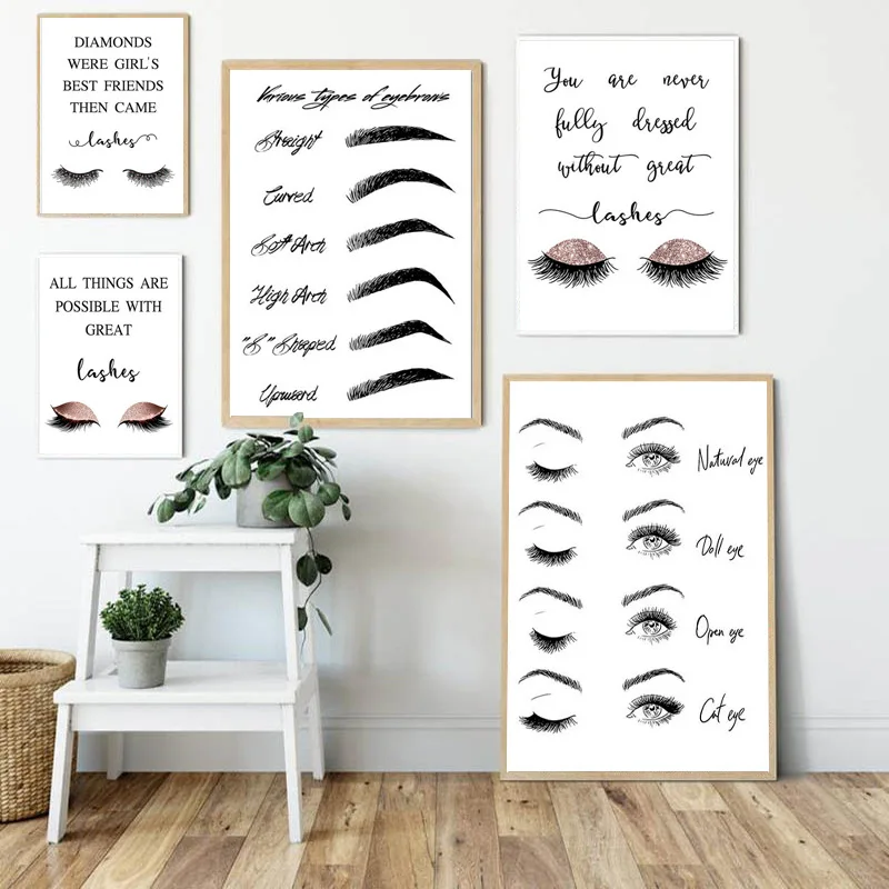 Modern abstract fashion character eyebrows eyelashes poster nail shop background wall decoration canvas art painting