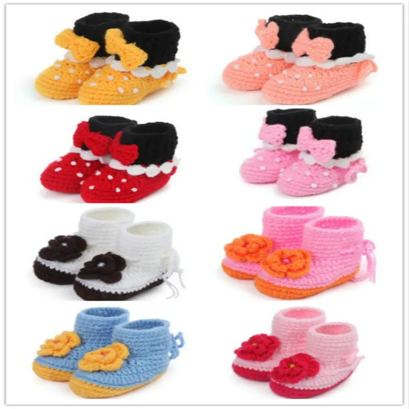 5psc/lot Handmade Woven Soft Soled Bowknot Flower Pattern Color Matching Gril Baby High Uppers Walking Shoes 11CM Two Optional