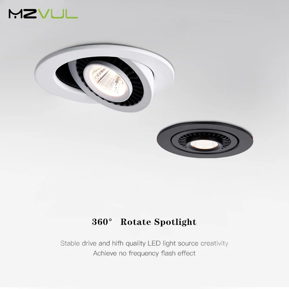 Możliwość przyciemniania LED typu Downlight wpuszczone W sufit reflektor Led 5W 7W 12W 220v lampa świecąca W dół 360 stopni obrotowy pokoju kryty