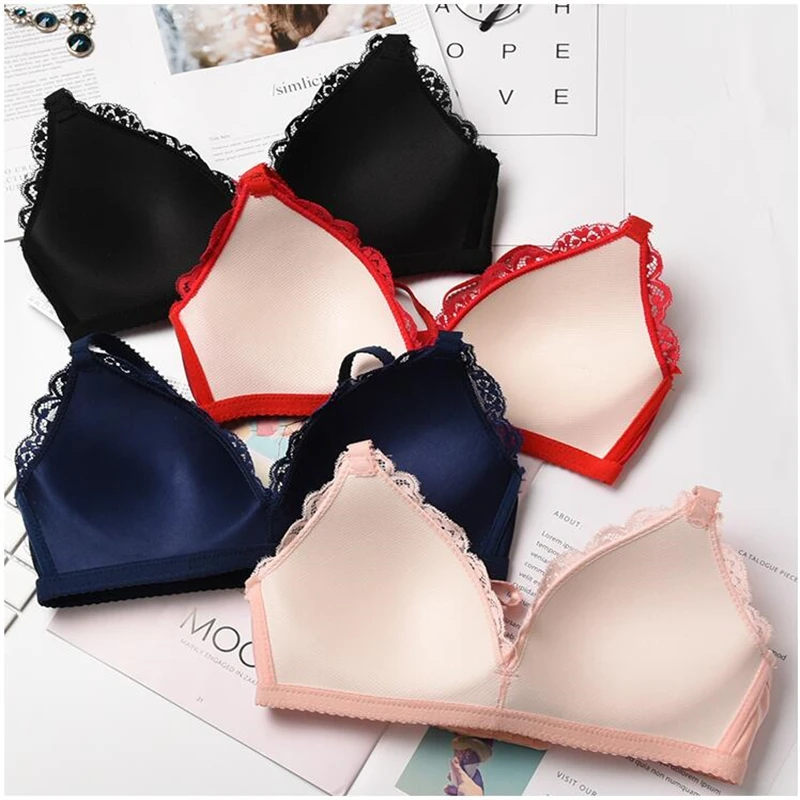 Solid Wireless Sexy  Simple Push Up Bra Lace Floral Adjusted Bralette Lingerie Comfortable Breathable Bras For Women