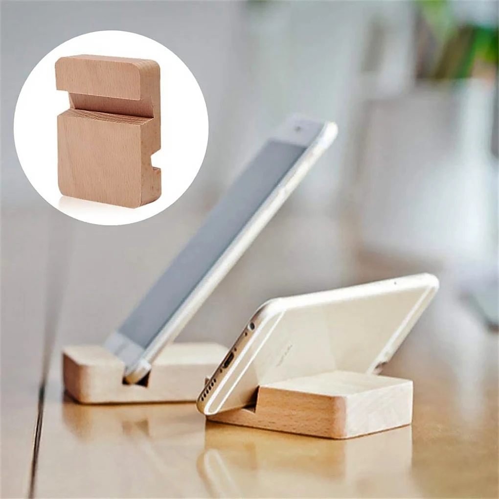 Soporte de madera para teléfono inteligente, soporte portátil ranurado doble, manos libres, soporte Universal para tableta, montaje para viaje de oficina