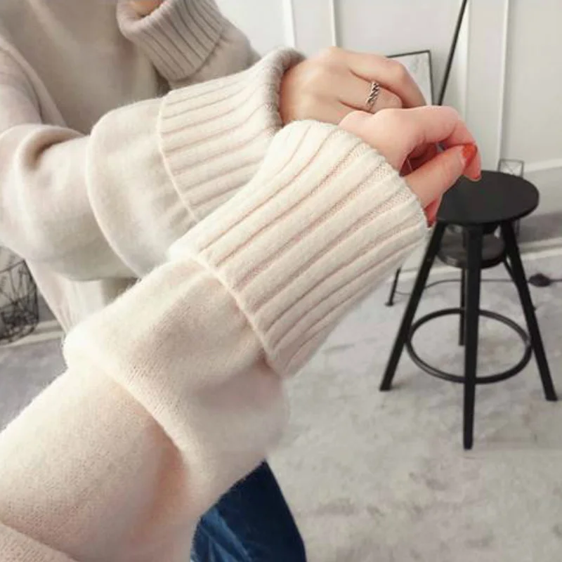 Turtleneck Sweater Women Side Slit Casual Womens Pullovers Ribbed XXL Loose Winter Simple Elegant All-match Fashion Sweaters