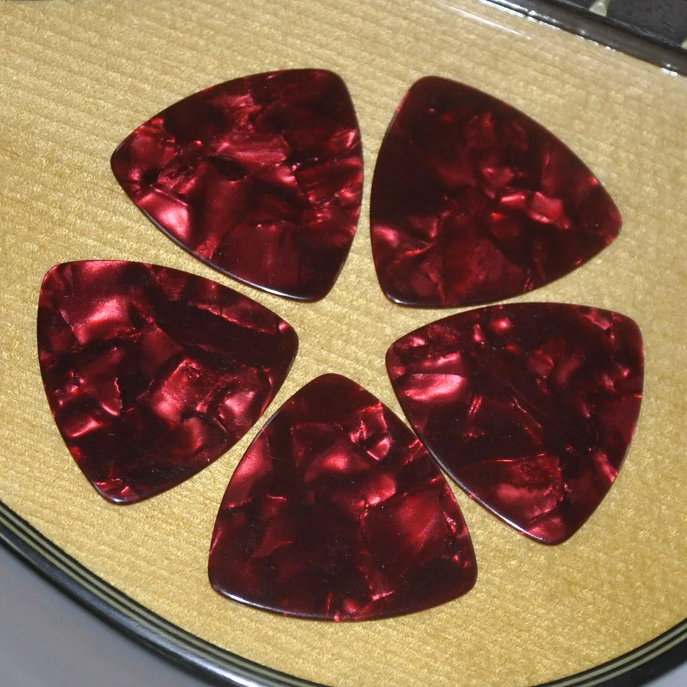 Lots of 50pcs Red Pearl 0.71mm Big Rounded Triangle Celluloid Guitar Picks