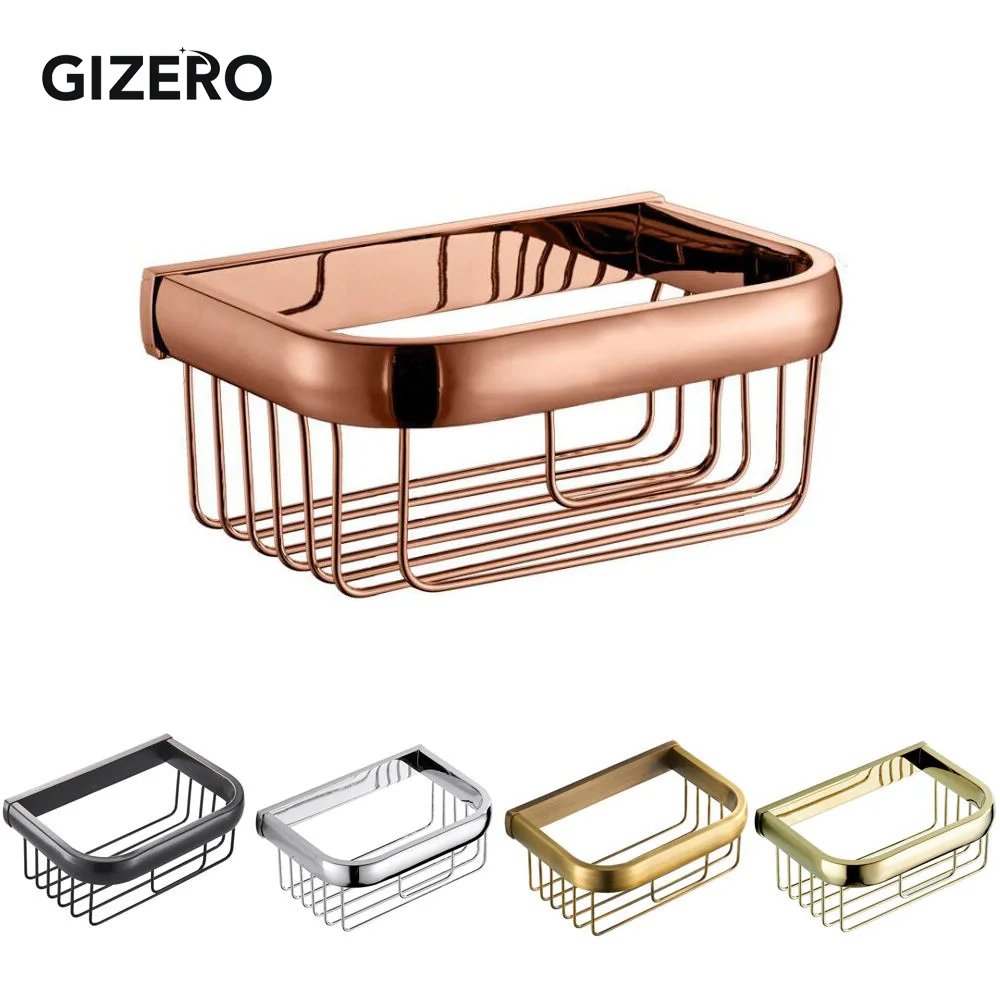 Bathroom Storage Shelf Copper Brass Wall Mounted Black Basket Shelve Shower Shampoo Rack Holder ZR2531