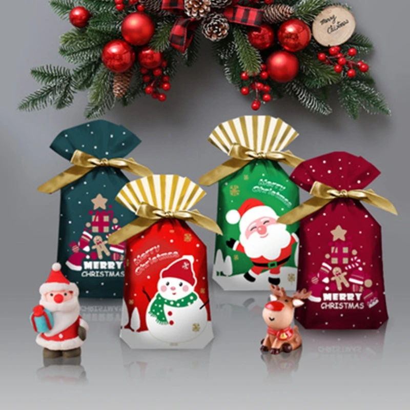 christmas gift bags Elk Snowman santa claus Cookies candy Drawstring bag decorations new year Xmas Party presents packaging 2022