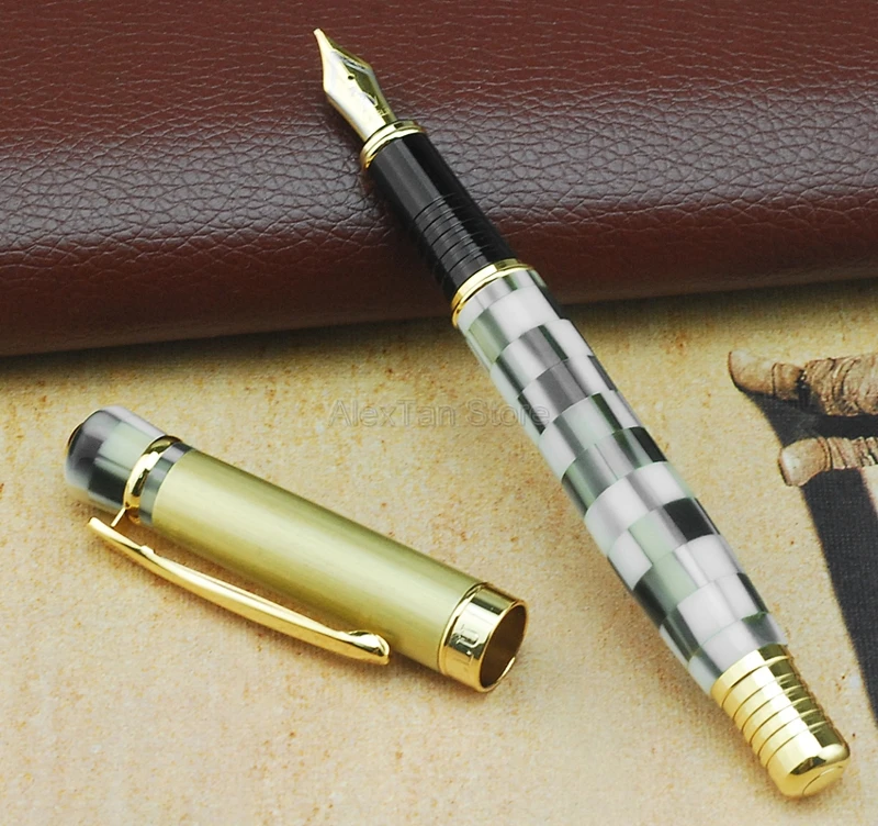 Kaigelu 336 Marble Celluloid Fountain Pen Iridium Medium Nib Exquisite White Pattern Writing Gift Pen For Best Stationery