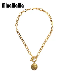 New Arrival Vintage Stainless Steel Paperclip Chain Evil Eye Pendant Necklace For Woman Men OT Clasp Toggle Choker Jewelry