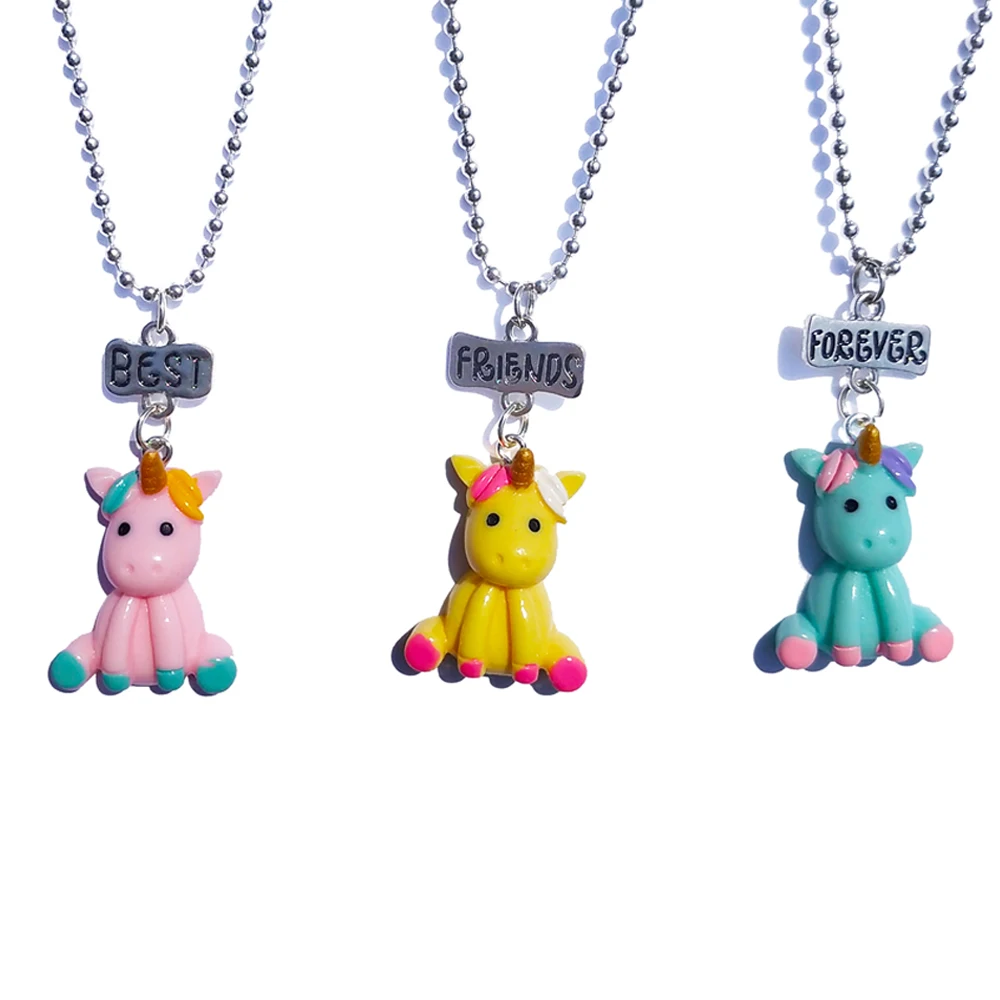 3 Pcs/lot Cute BFF Unicorn Alpaca Ice Cream Necklace Set for Kids Girls Children Gift Best Friends Animal Friendship Jewelry