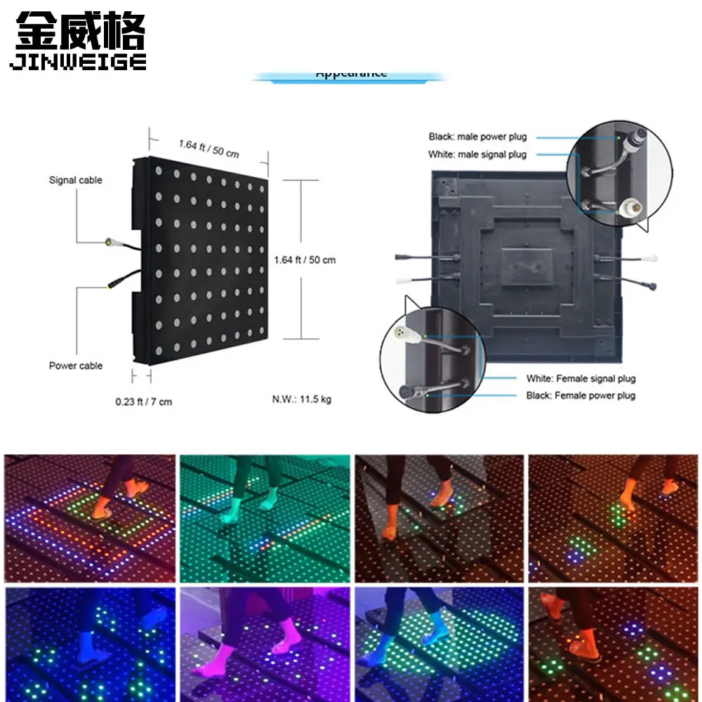 

50*50CM 8*8 Pixels RGB 3IN1 Interactive LED Dance Floor DJ Disco Party Wedding Bar Sensor Stage Light