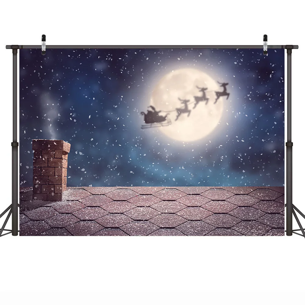 Christmas Backdrop for Photography Fairytale Roof Background Photocall Christmas Reindeer Night Sky Backdrop Photobooth Props