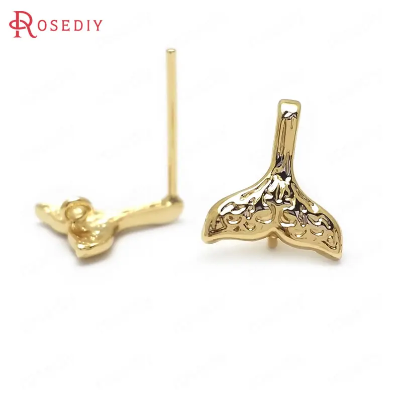 (C947)10 pieces 10x9mm High Quality Gold Color Brass Whale Tail Stud Earrings Diy Jewelry Findings Accessories