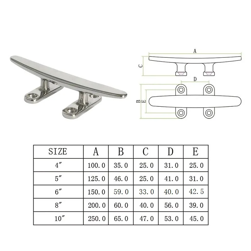 1PCS 316 Stainless Steel Marine Boat Dock Cleat 5 inch 6 inch 8 inch Mirror Polish Open Base Cleats Yacht Accessories