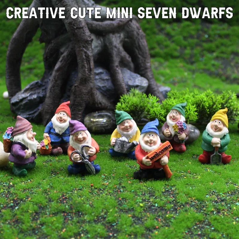 1 Set Cute Mini Resin Seven Dwarfs Statue Bonsai Decoration Props For Desk Outdoor Garden Sculpture Decor Ornament Dropshipping