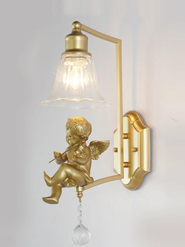 Nordic creative Angel wall lamp bedroom bedside lamp American living room aisle balcony lamp French wall lamp