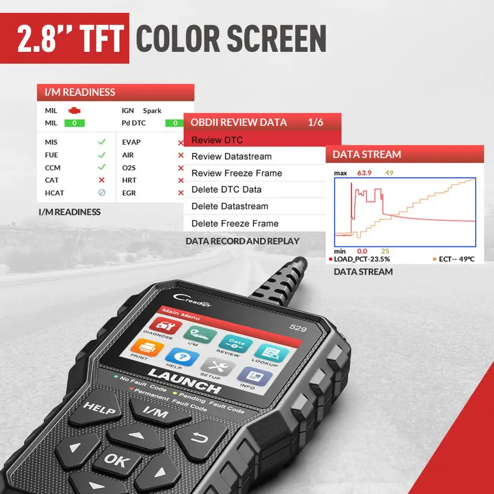 GL LAUNCH CR529 OBD2 Scanner Automotive Diagnostic Tool Car OBDII Code Reader Fault Code Read Scan DIY Code Reader Creader 529