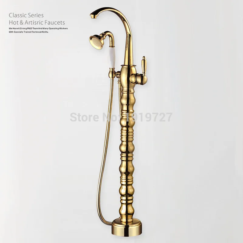 

Vidric Factory direct Classic Swivel 360 Degrees Full Brass Polish Floor Stand Faucet Golden Bathtub Mixer Tap Spout Shower Fauc