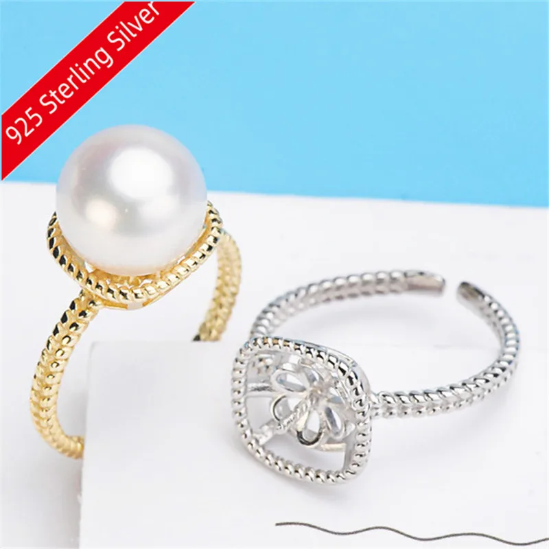 New Listing 925 Sterling Silver Flower Pearl Ring Round Empty Support Allergy Does DIY Jewelry Accessory Parts Hypoallergenic