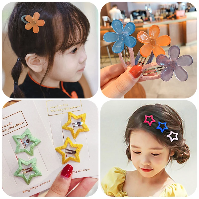 3/6/12 Pcs/Set Children Cute Colors Shiny Five-pointed Star Flower Hair Clips Baby Girls Lovely Hairpins Kids Hair Accessories