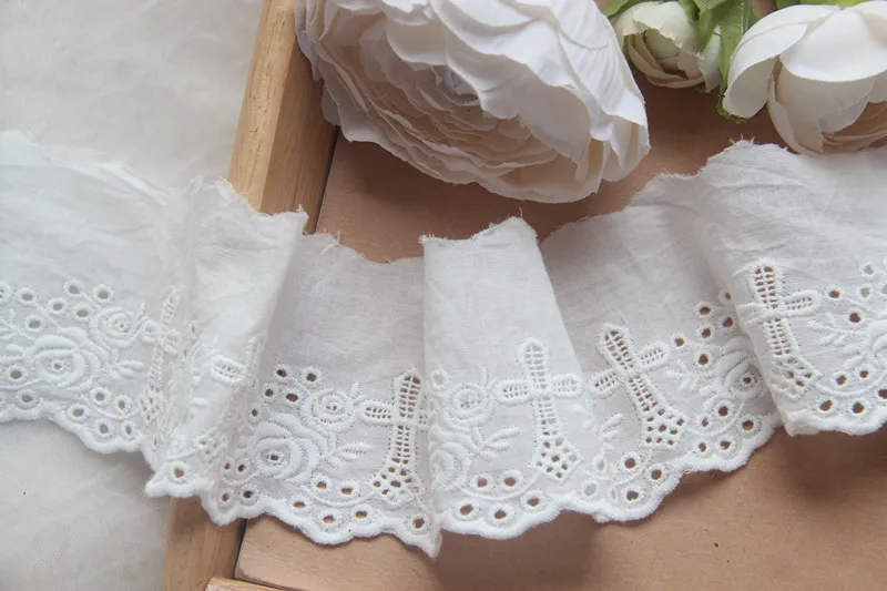 1 Yard Width:6cm Elegant Rose and Cross Design Embroidery Trimming Laces Cotton Fabric Lace for DIY Sewing Accessories(SS-2470)