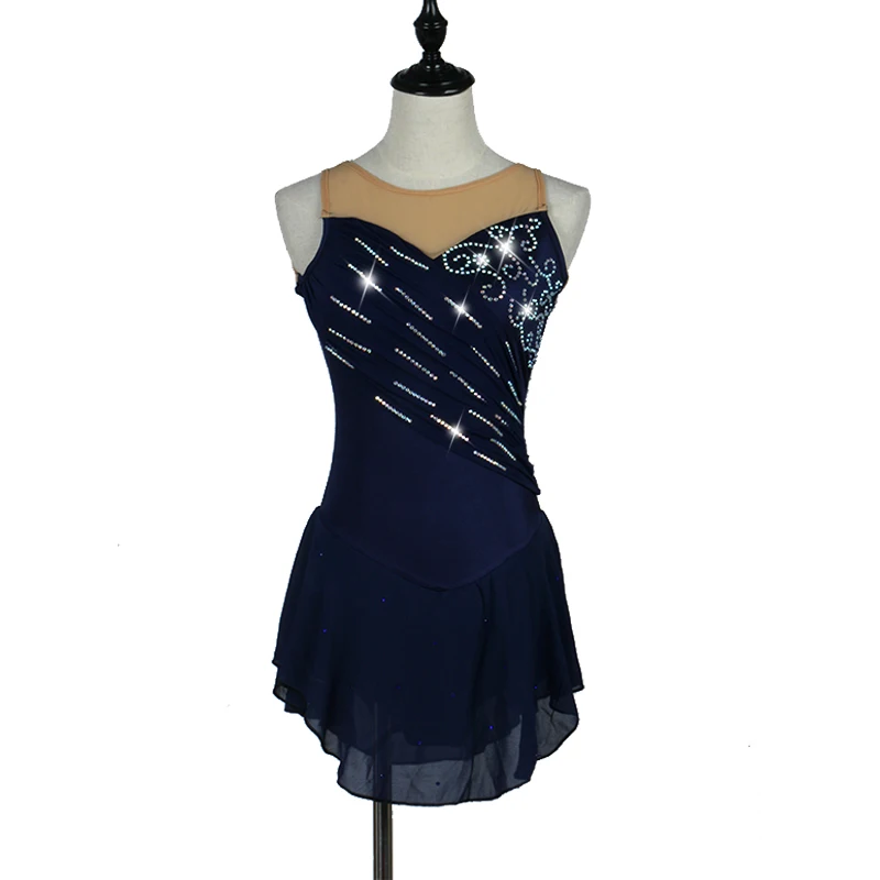 Figure Skating Dress Women girl Ice Skating Dress navy blue,red,royal blue Gymnastics Costume custom rhinestone  B036