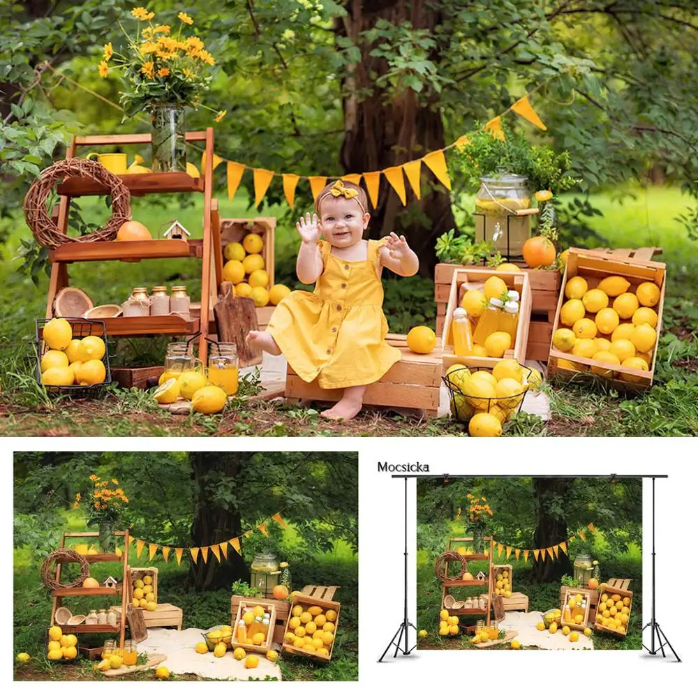 

Mocsicka Lemon Fruit Backdrop Forest Outdoor Photography Background Newborn Portrait Photo Decorative Props Banner For Studio