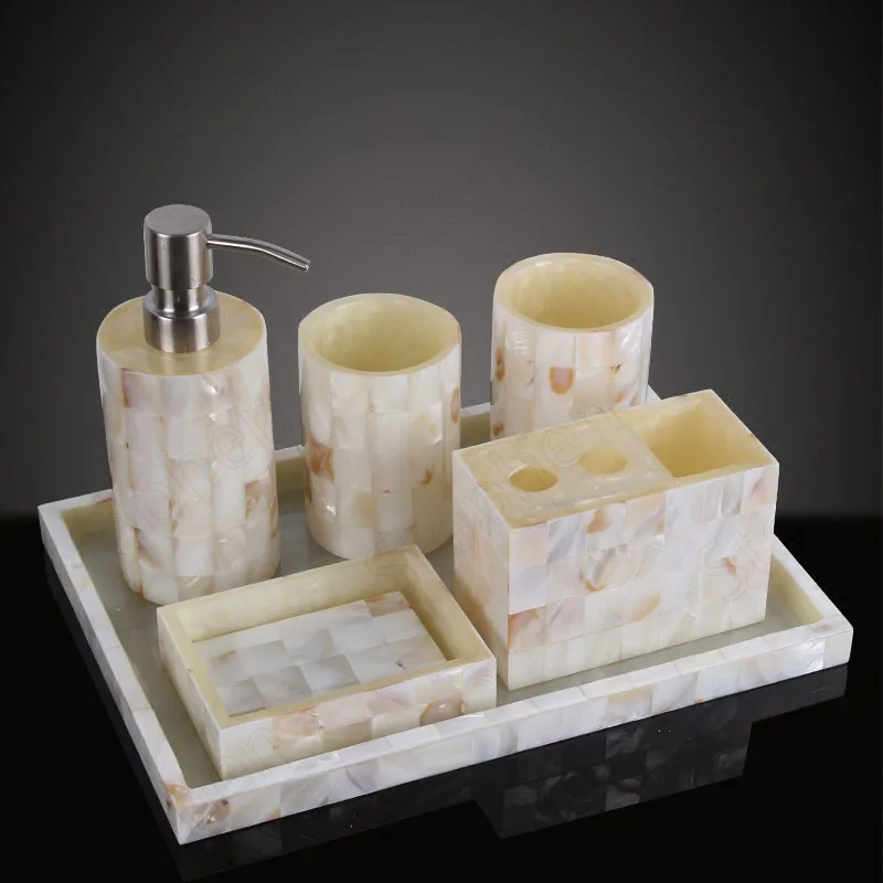 Natural Shell Five Piece Set Bathroom Decoration Accessories European Classical Couples Toothbrush Holder Shower Accessories