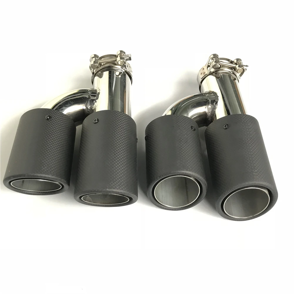 2 PCS Car Exhaust Pipe H Model Matt Carbon Exhaust Dual End Tips for BMW BENZ Exhaust Dual Muffler Pipes Tail Tip