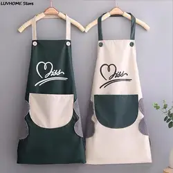 Household Waterproof Hand-wiping Kitchen Apron Heart Love Waterproof Polyester Apron Adult Bibs Home Aprons Kitchen Accessory