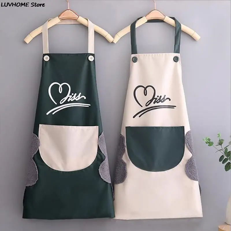 Household Waterproof Hand-wiping Kitchen Apron Heart Love Waterproof Polyester Apron Adult Bibs Home Aprons Kitchen Accessory