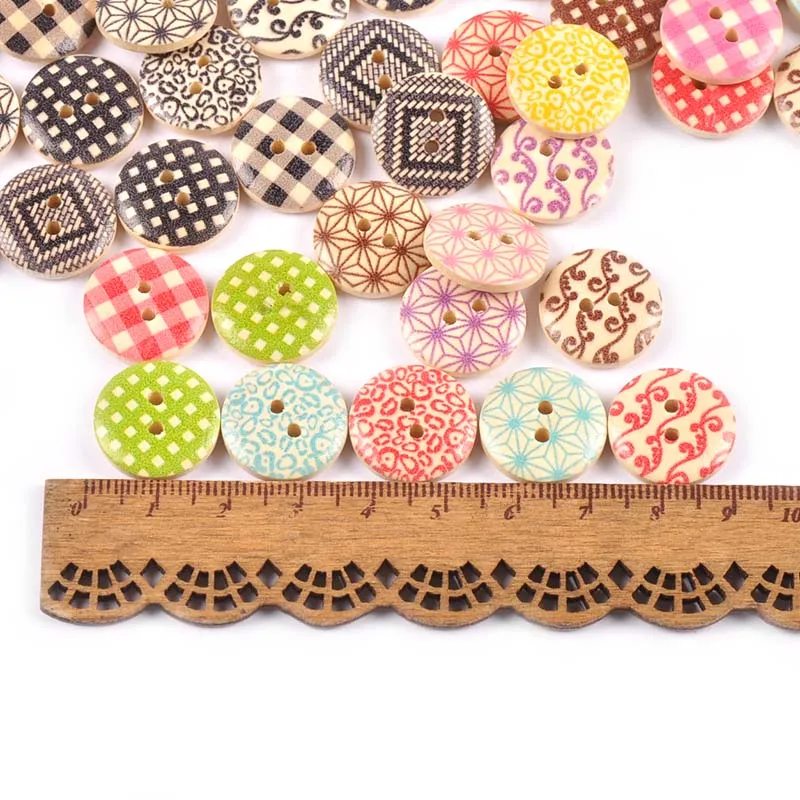 50Pcs Mixed Color Round 2-hole Wooden Button For Sewing Clothes Accessories Crafts Scrapbooking DIY Kid Apparel Supplie 18mm