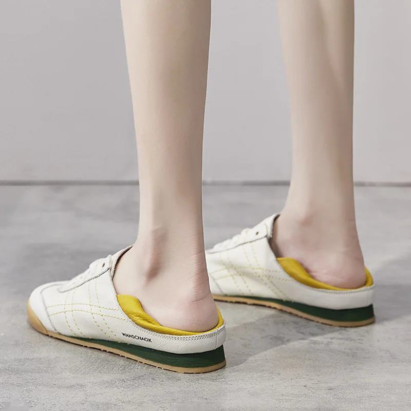 Brand 2021 New Korean Women's Shoes Soft Sole Comfortable Shallow Mouth Flats Shoes Two Wear Soft Leather Shoes Women Sneakers