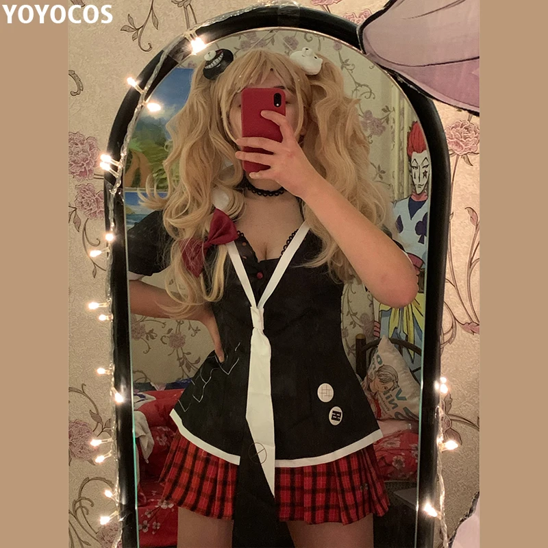 YOYOCOS Danganronpa คอสเพลย์ Enoshima Junko เสื้อผ้าวันฮาโลวีนเครื่องแต่งกายอะนิเมะชุดเนคไทน่ารักโรงเรียน Uniform