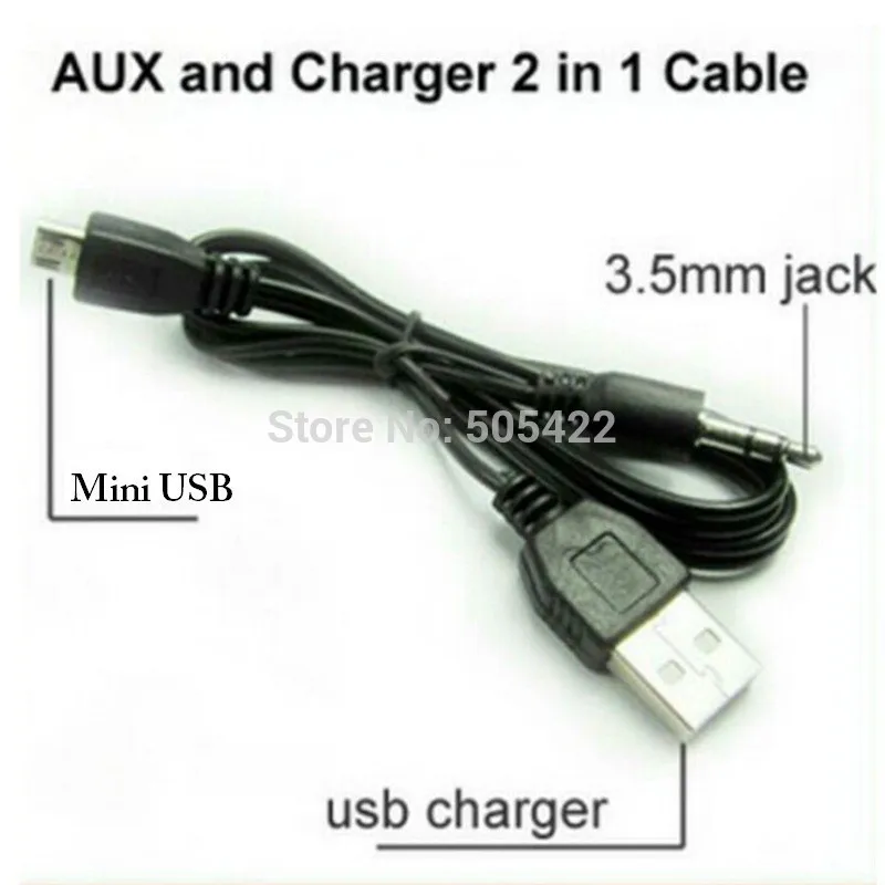 200pcs/lot 3.5mm Aux Audio to Mini USB Cable Cord Adapter Charger wholesale